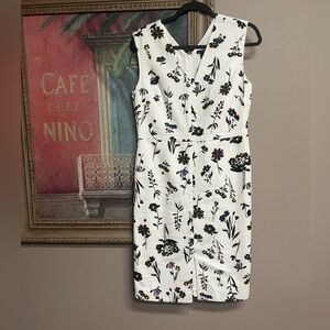 Ann Taylor White Floral Dress with Black & Multicolor Print